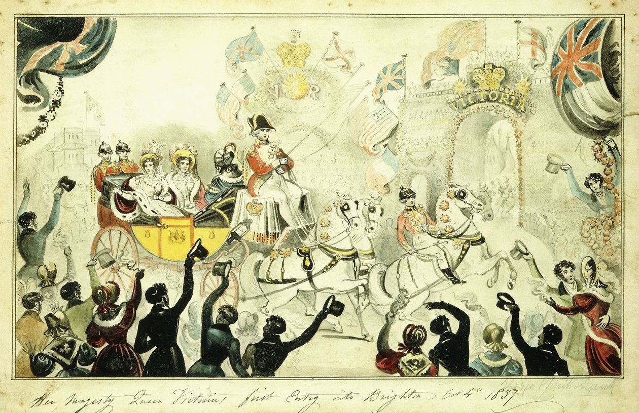 Hennes Majestet Dronning Victorias første inntog i Brighton 4. oktober 1837, 1837 av George Cruikshank