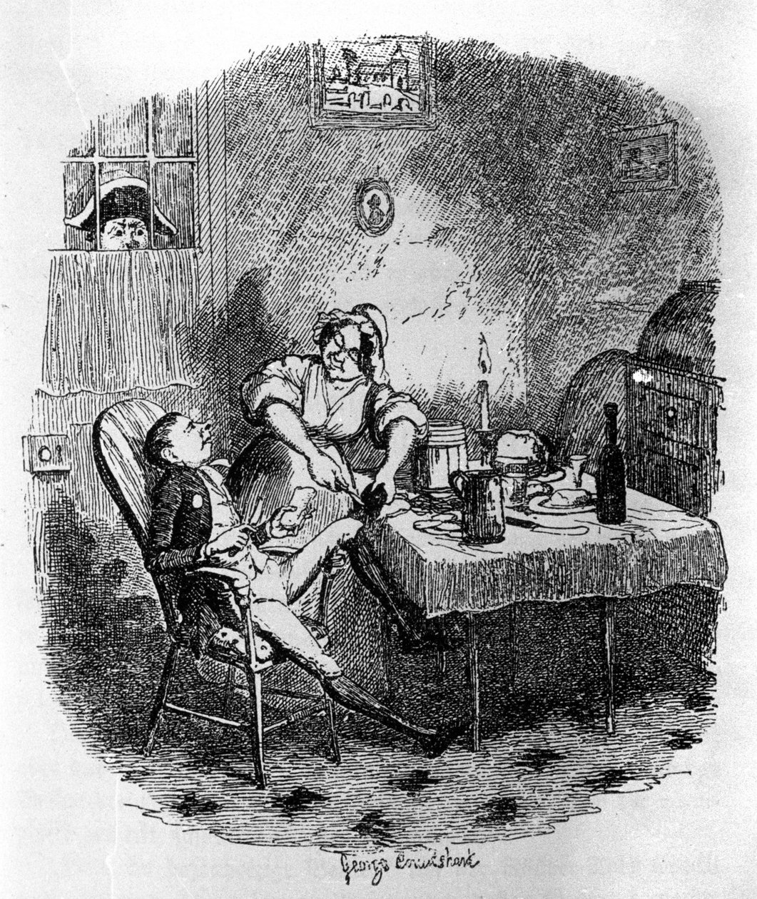 Illustrasjon for "" Oliver Twist"" (Olivier) av Charles Dickens (1812-1870), av George Cruikshank (1792-1878). av George Cruikshank