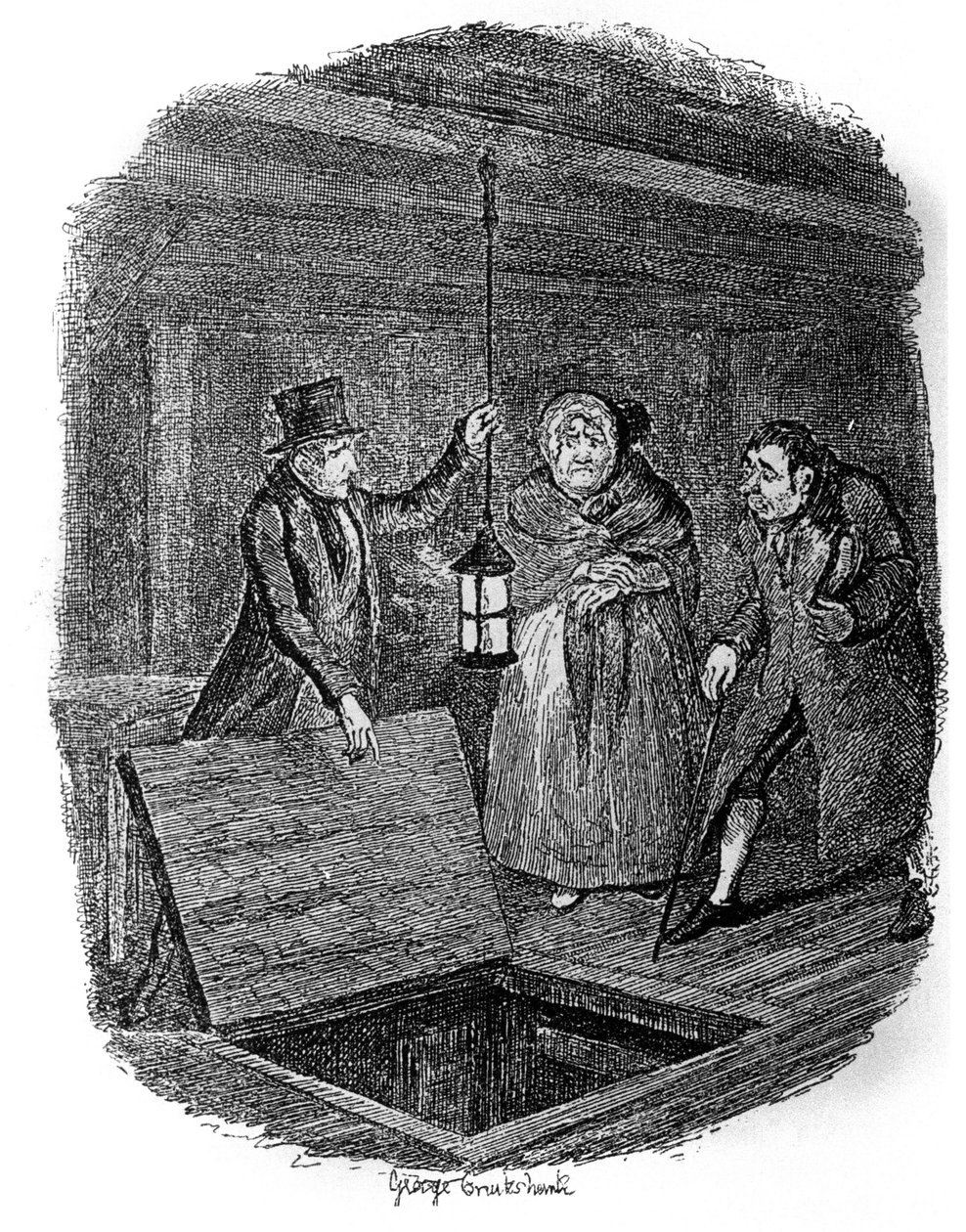 Illustrasjon for "" Oliver Twist"" (Olivier) av Charles Dickens (1812-1870), av George Cruikshank (1792-1878). av George Cruikshank