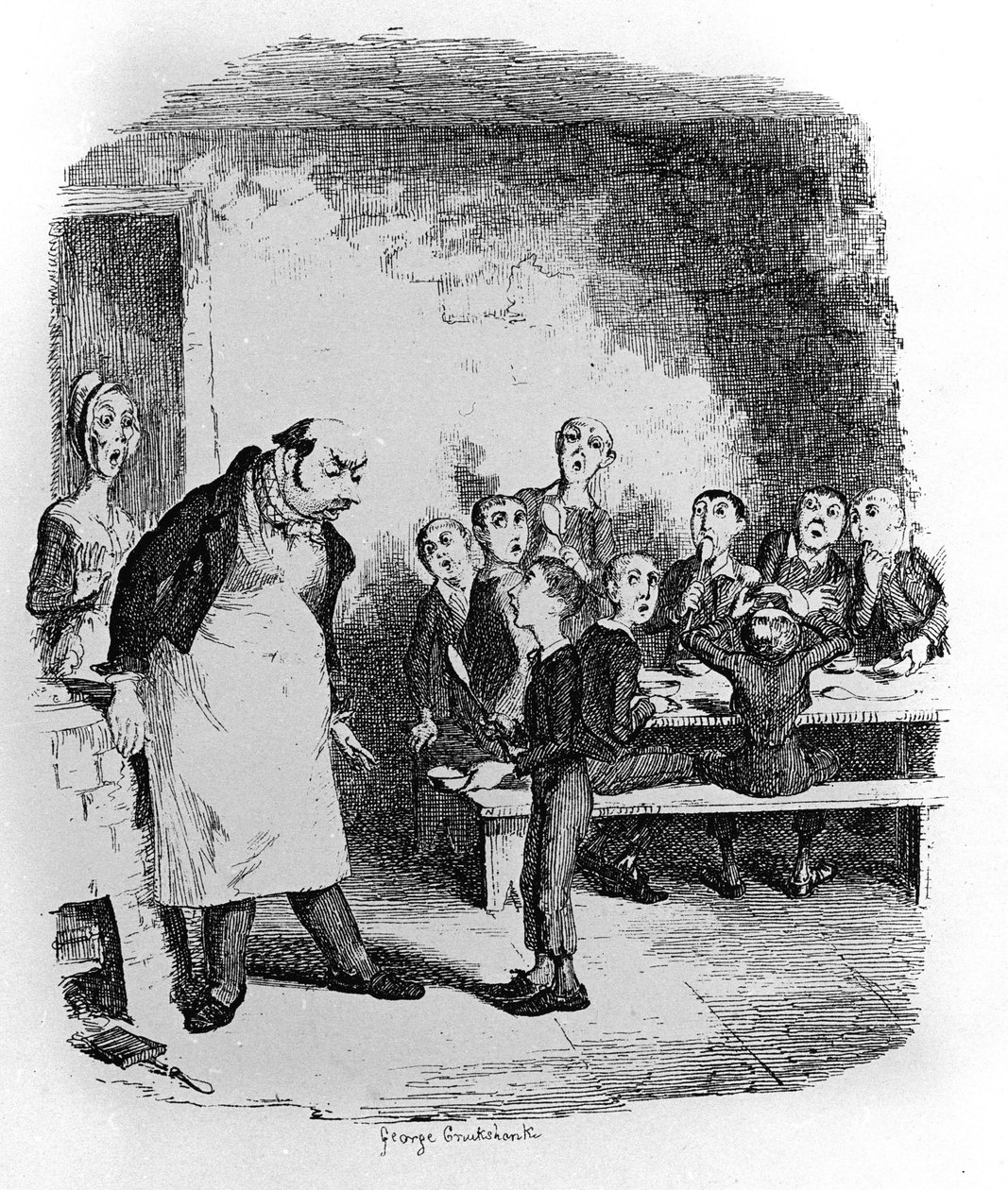 Illustrasjon for "" Oliver Twist"" (Olivier) av Charles Dickens (1812-1870), av George Cruikshank (1792-1878). av George Cruikshank
