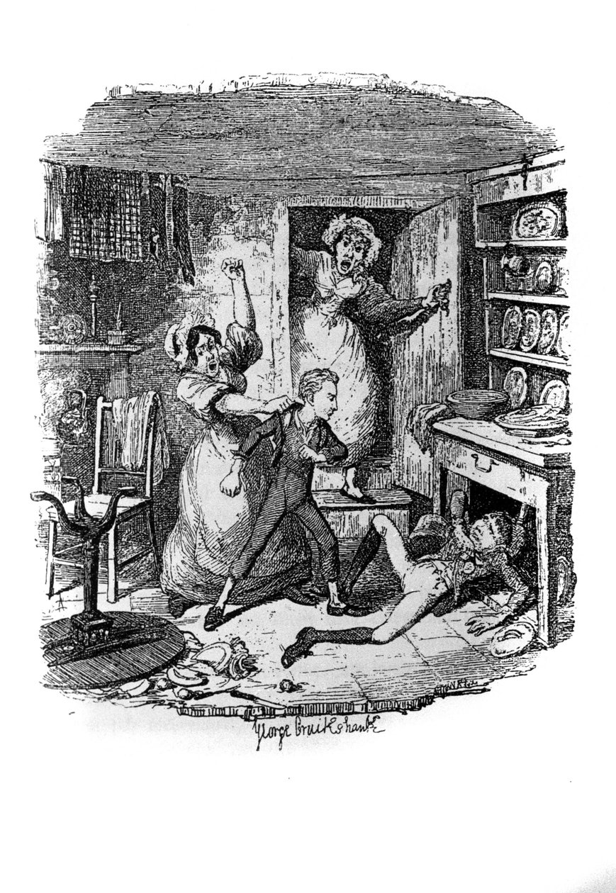 Illustrasjon for "" Oliver Twist"" (Olivier) av Charles Dickens (1812-1870), av George Cruikshank (1792-1878). av George Cruikshank