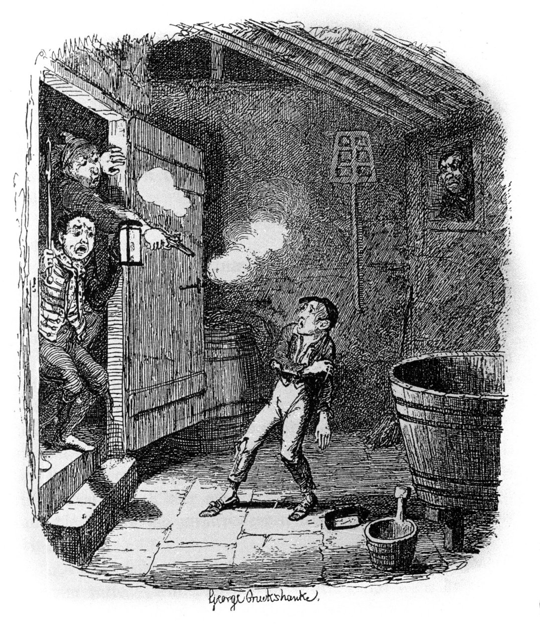 Illustrasjon for "" Oliver Twist"" (Olivier) av Charles Dickens (1812-1870), av George Cruikshank (1792-1878). av George Cruikshank