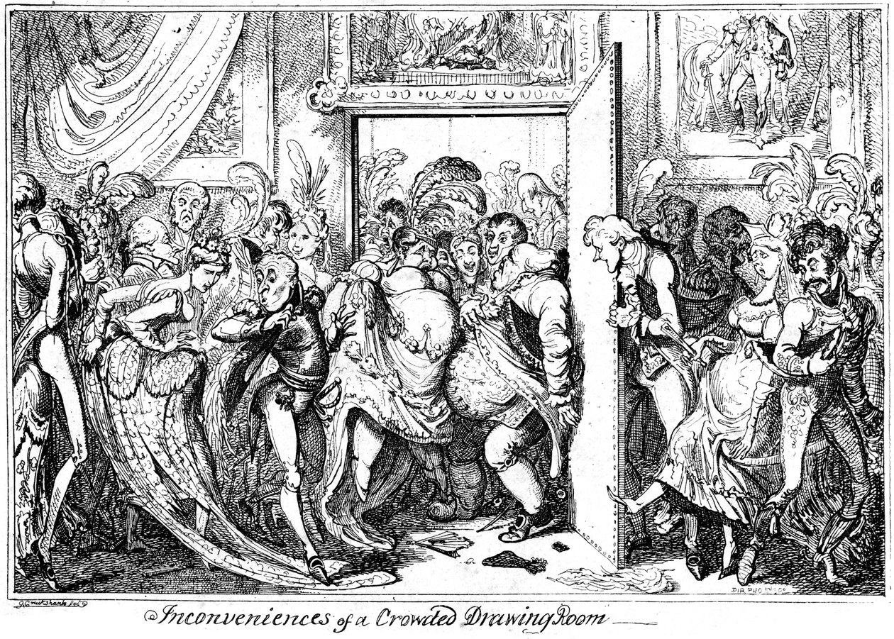 Uleilighet med en overfylt sal, 1818. av George Cruikshank