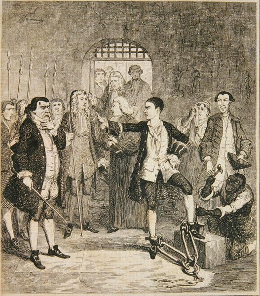 Jack Sheppards jern slått av i Stone Hall ved Newgate, illustrasjon fra 