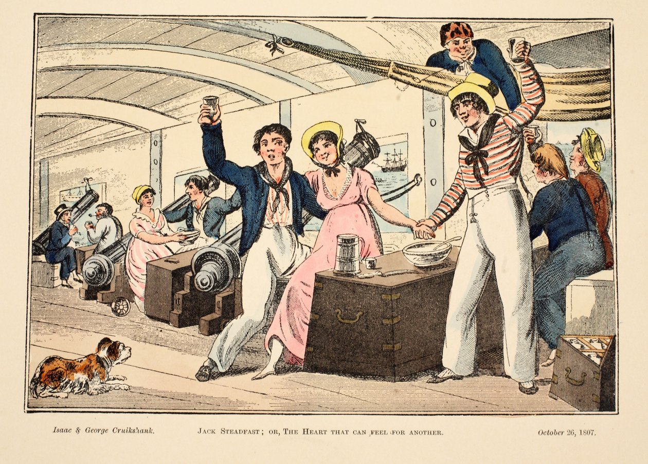 Jack Stødig; eller, The Heart That Can Feel for Another, pub. 1807 (håndfarget gravering) av George Cruikshank