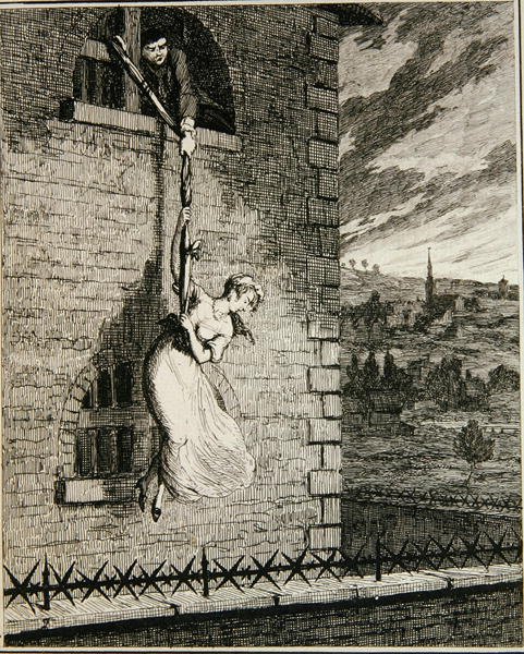 Jack rømmer fra Newgate Ward med sin kone Elizabeth Lyon, illustrasjon fra 