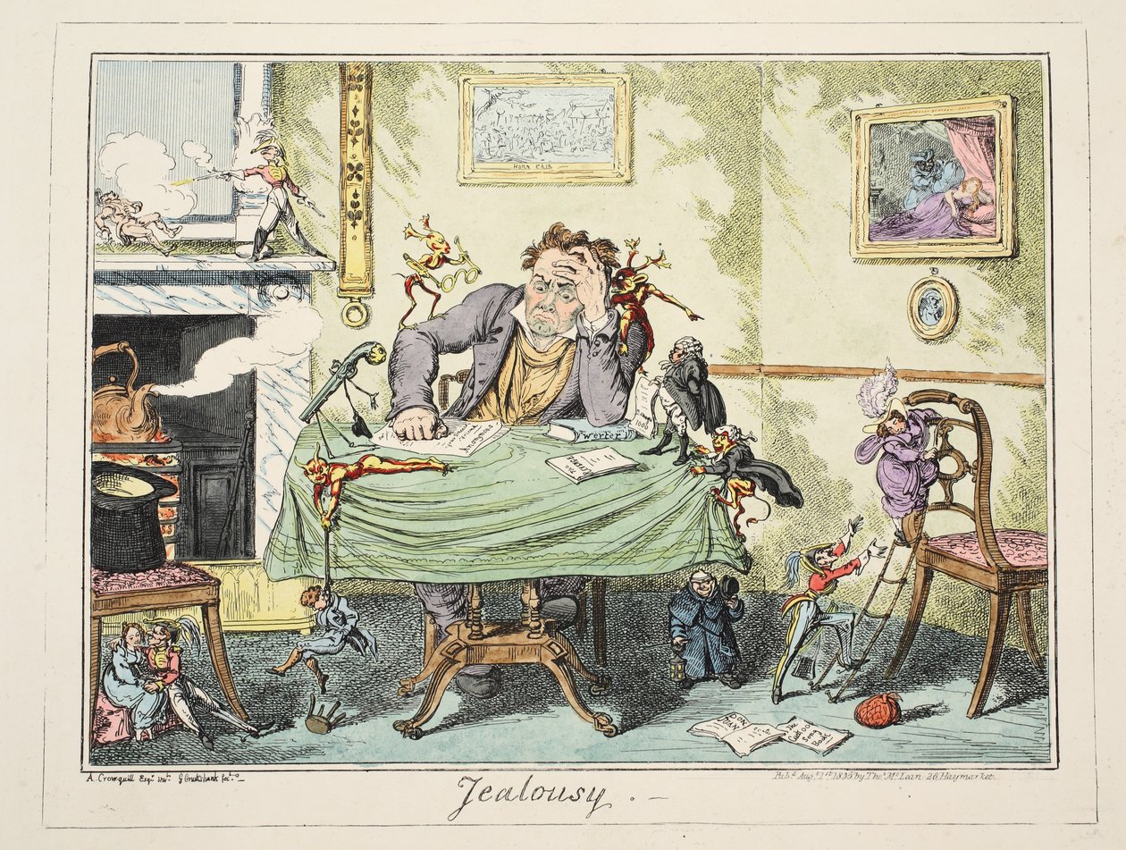 Sjalusi, pub. 1835 (håndfarget gravering) av George Cruikshank