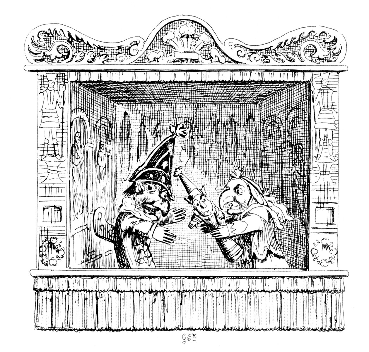 Judy urges Mr Punch to take the child av George Cruikshank