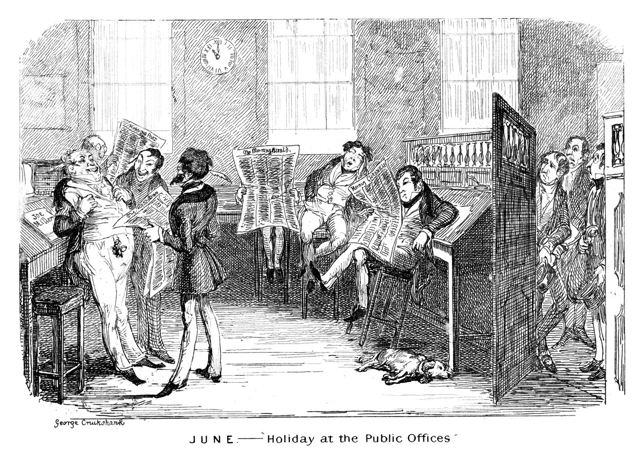 Juni - Ferie på de offentlige kontorene, c1836. av George Cruikshank