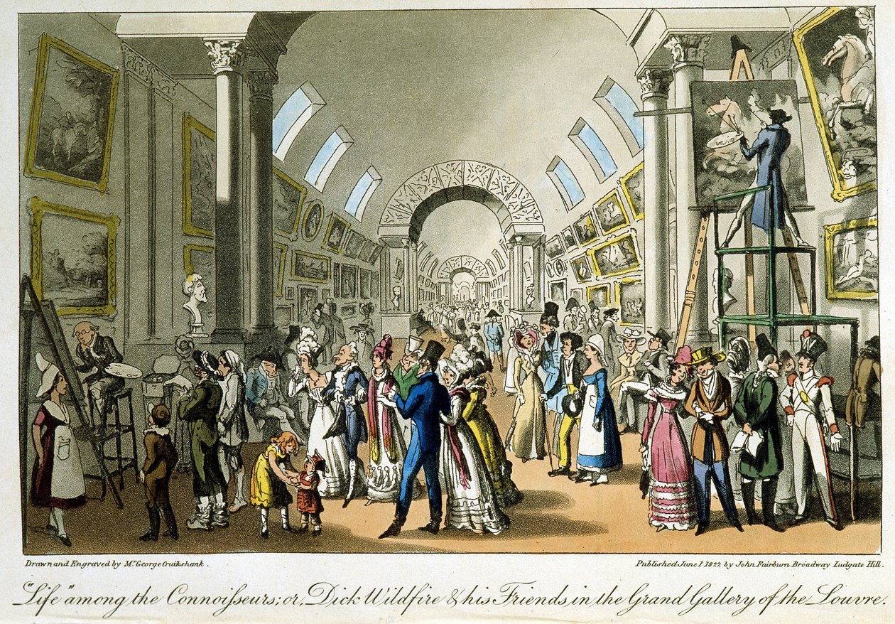 La grande galerie du Louvre - i "" Life in Paris "" av David Carey, London av George Cruikshank