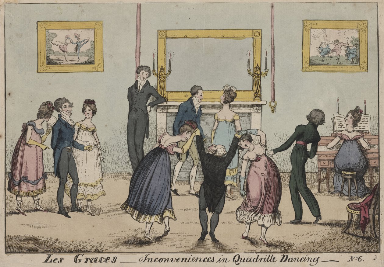 Les Graces, Uleiligheter i Quadrille Dancing, 1817 av George Cruikshank