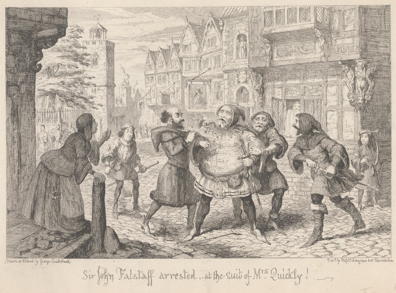 London. A Street: 'Henry IV del II', akt II, scene I av George Cruikshank
