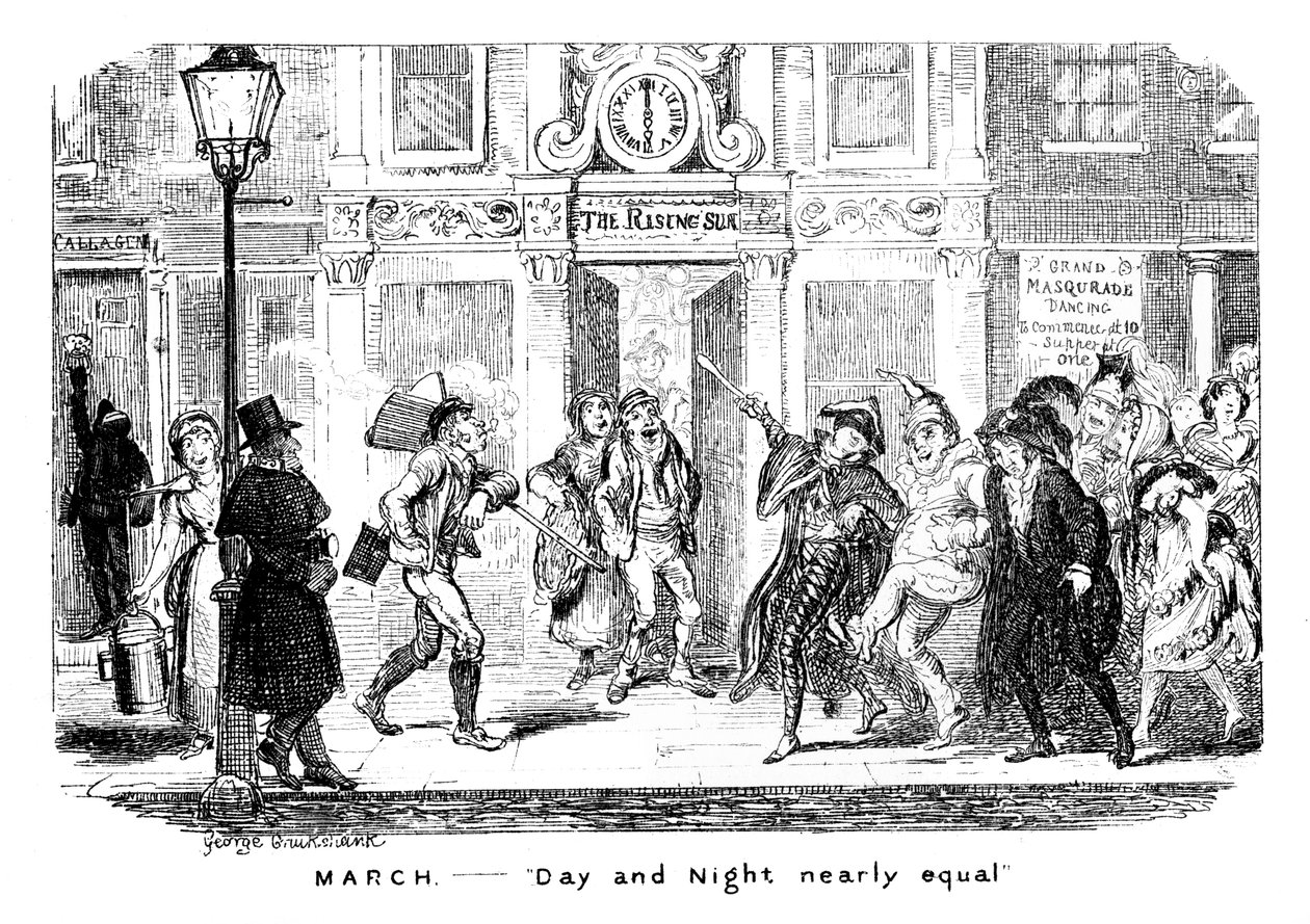 Mars - Dag og natt nesten like, 1800-tallet. av George Cruikshank