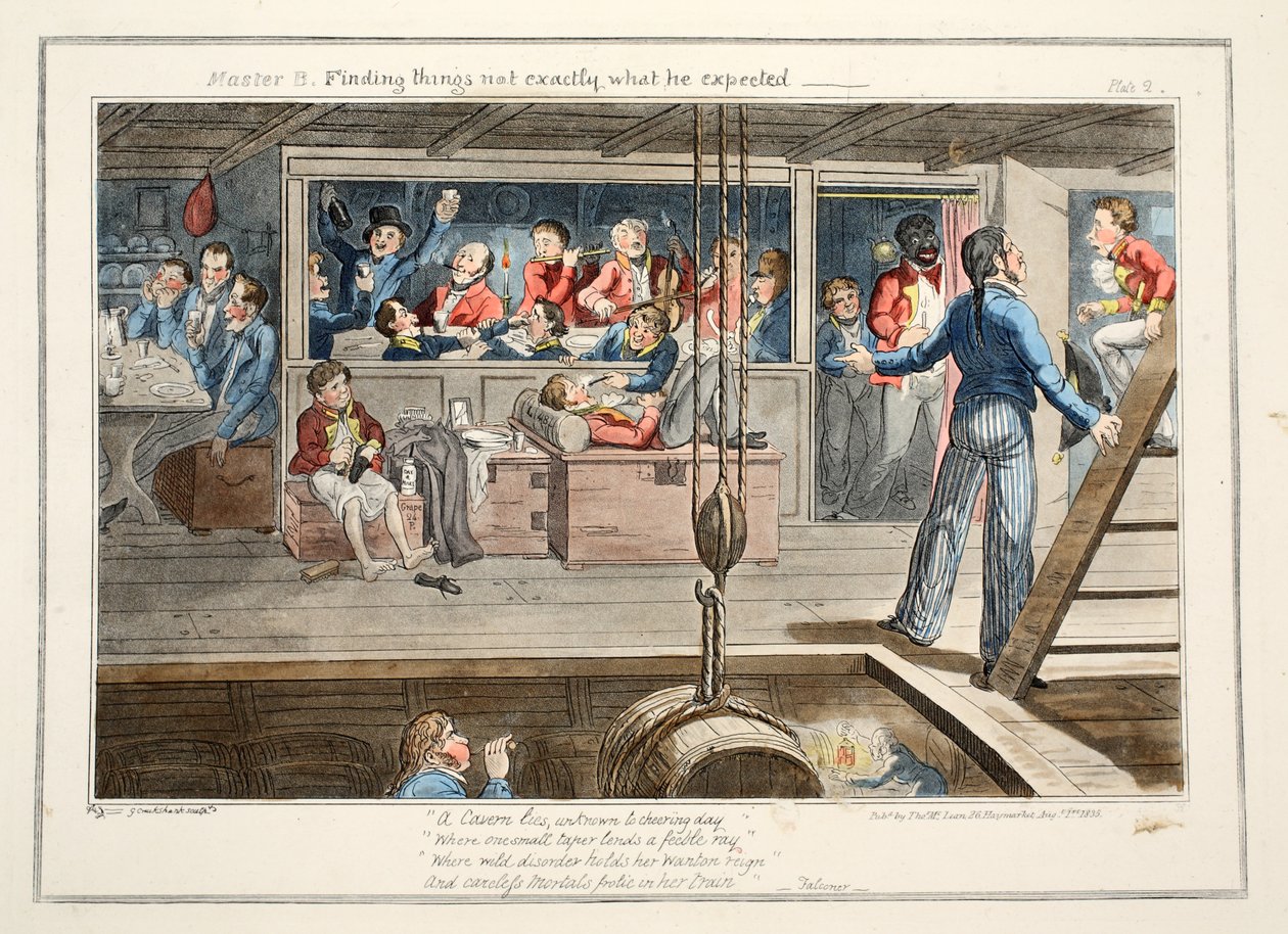 Mester B, finne ting som ikke var akkurat det han forventet, pub. 1835 (håndfarget gravering) av George Cruikshank