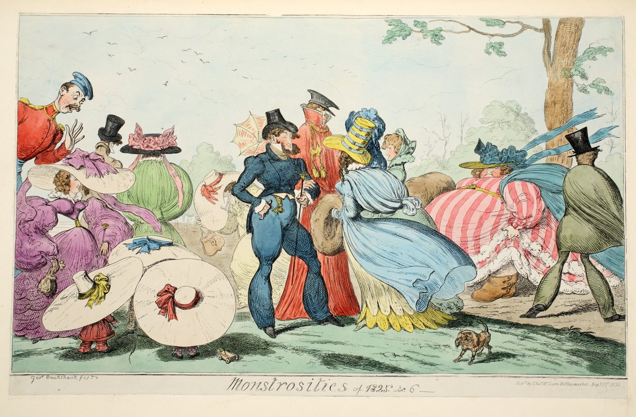 Monstrosities of 1825 & 6, pub. 1835 (håndfarget gravering) av George Cruikshank