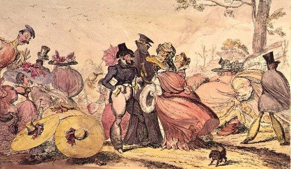 Uhyrligheter fra 1825 og 1826. (Satirisk tegneserie av engelske moter fra 1800-tallet) av George Cruikshank