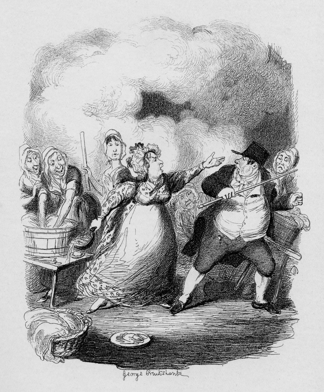 Mr Bumble degradert i øynene til de fattige, fra "The Adventures of Oliver Twist" av Charles Dickens (1812-70) 1838, utgitt av Chapman und Hall, 1901 av George Cruikshank