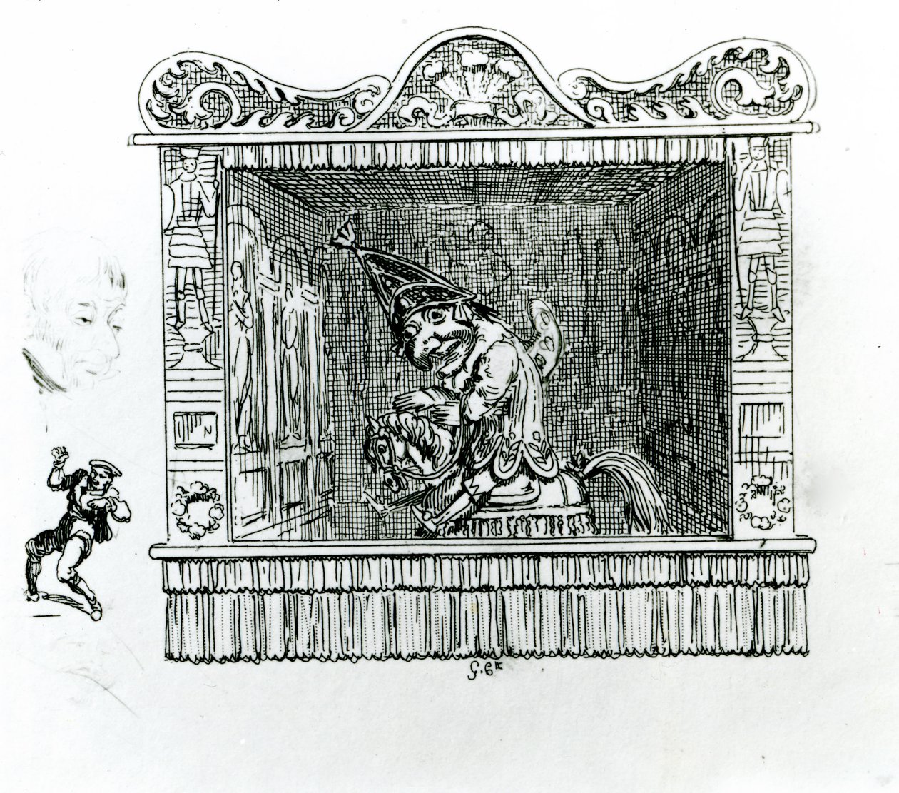 Mr Punch på hesten Hector av George Cruikshank