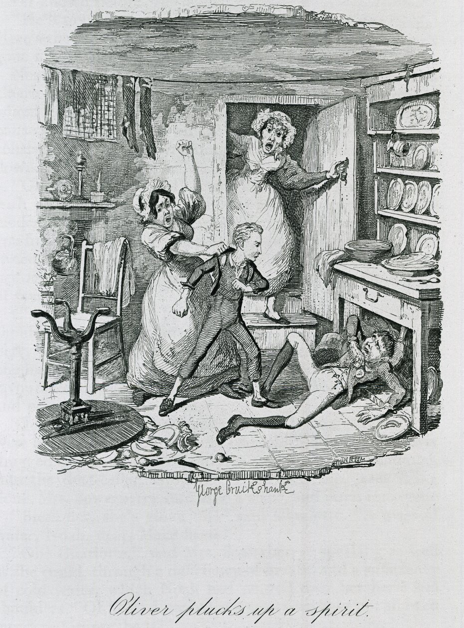 Oliver plukker opp en ånd, 1837 av George Cruikshank