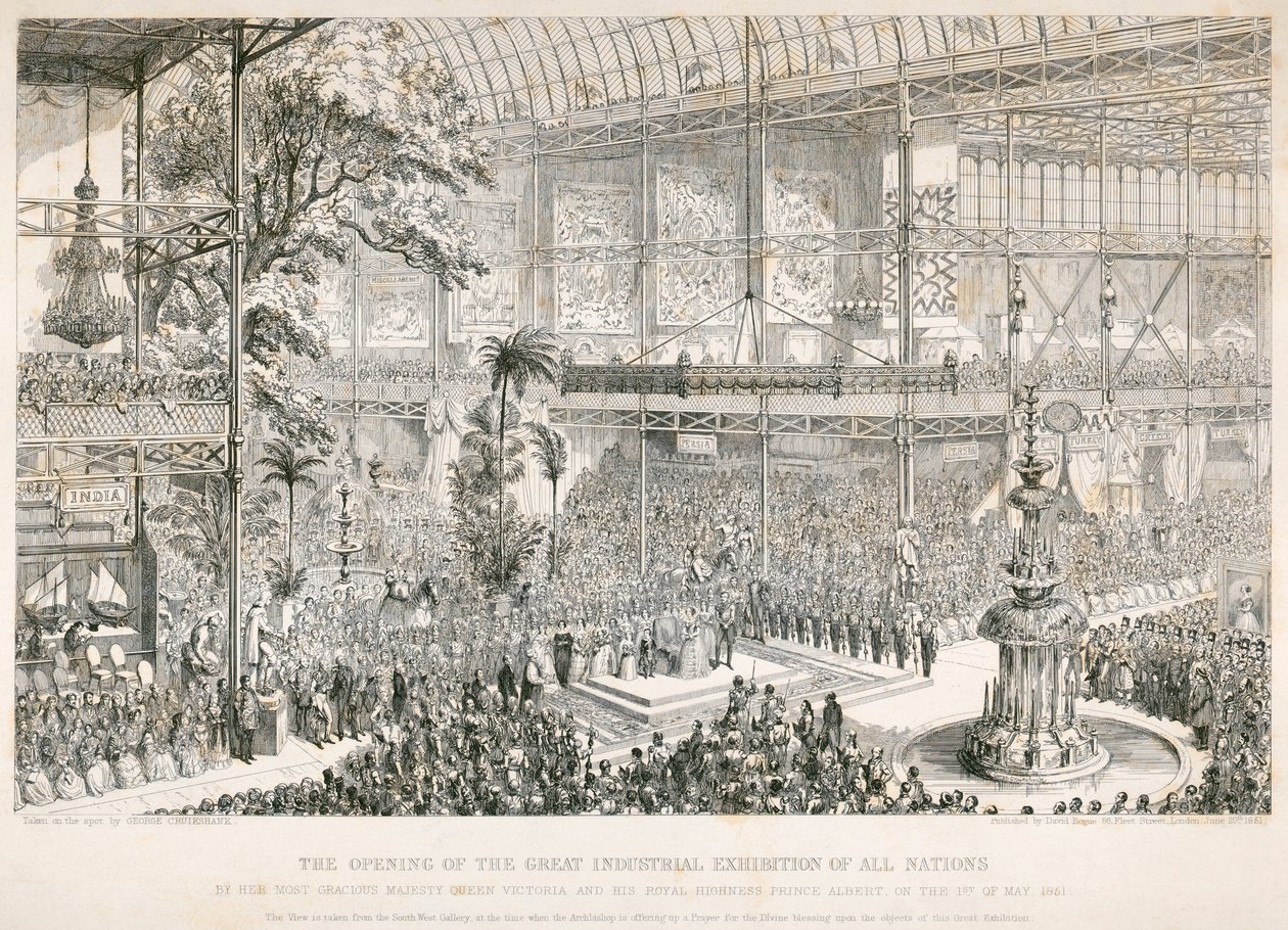 Åpning av den store utstillingen, Crystal Palace, Hyde Park, London, 1851 av George Cruikshank