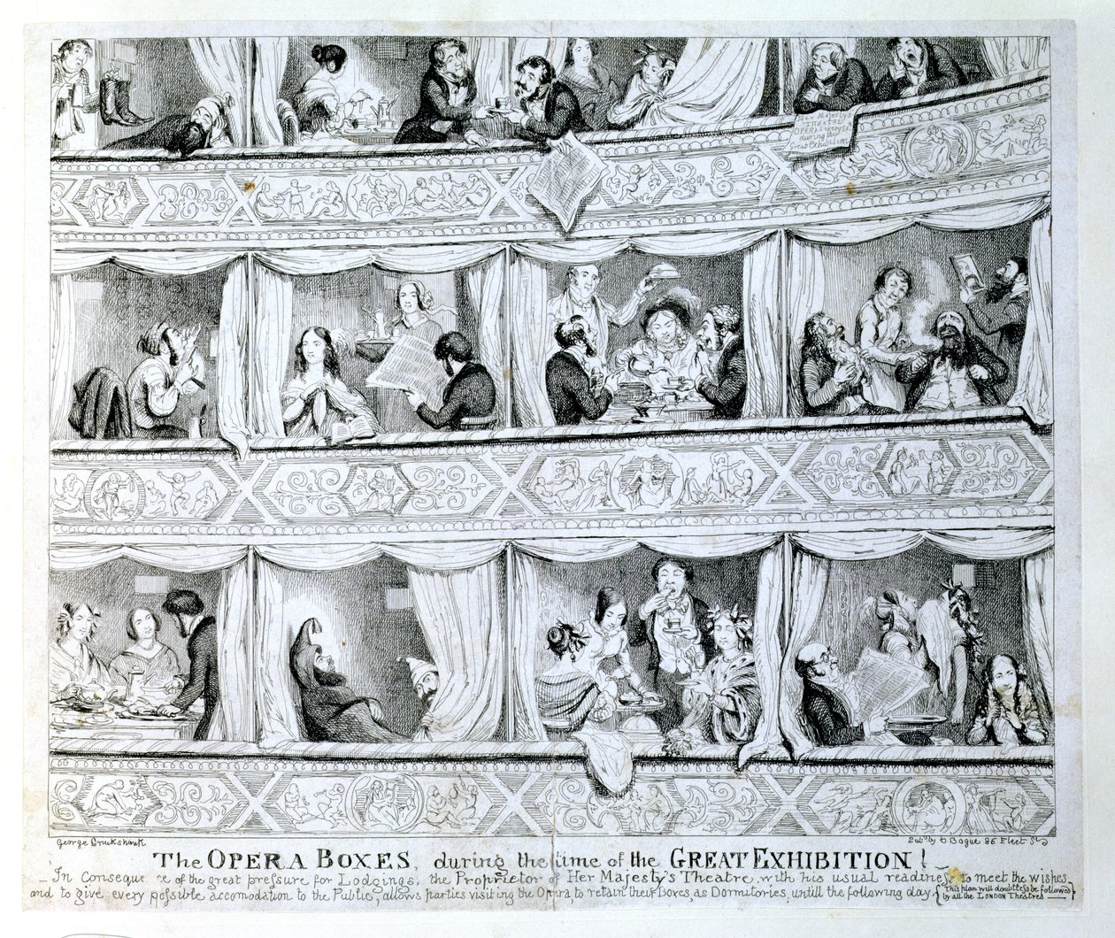 Operabokser under den store utstillingens tid, ca. 1851 av George Cruikshank