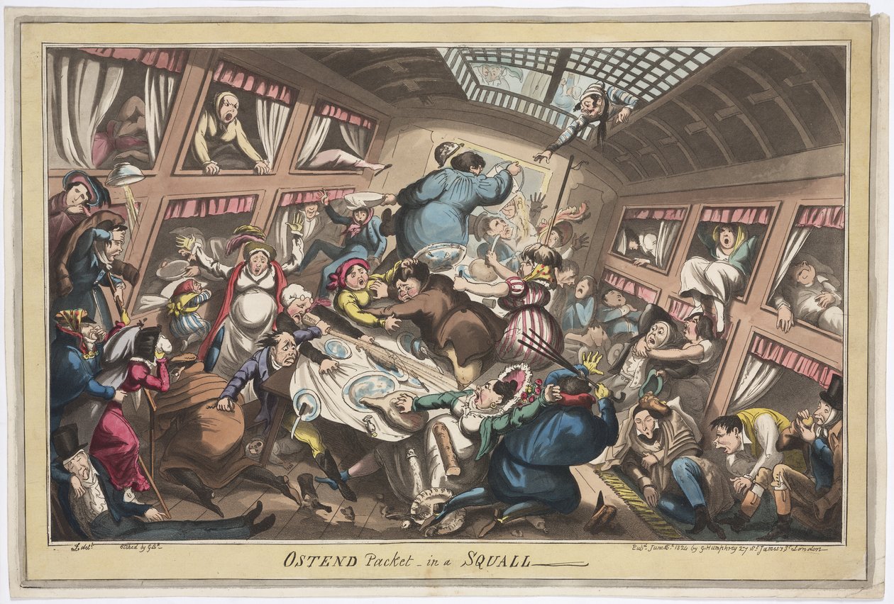 Ostend Packet in a Squall, 1824 (farget akvatint) av George Cruikshank