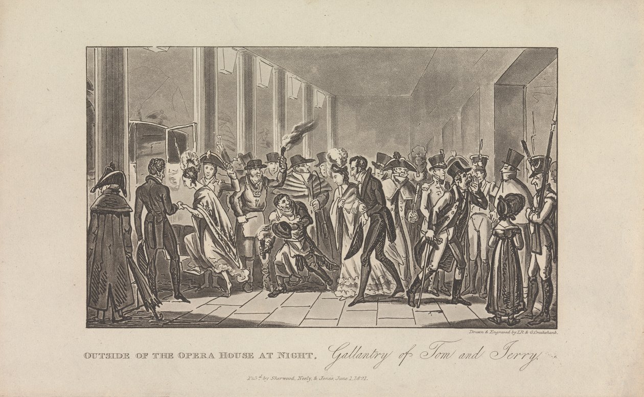 Utenfor operahuset om natten av George Cruikshank