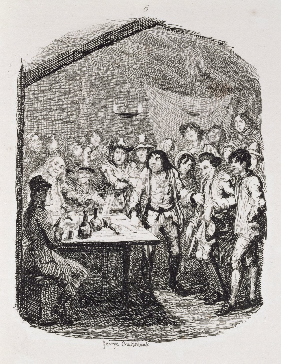 Partridge's Faux Pas with the Gipsy, fra 'Tom Jones, the History of a Foundling', gravert av kunstneren, illustrasjon fra 'The Works of Henry Fielding', pub. av Henry G. Bohn, 1853 av George Cruikshank