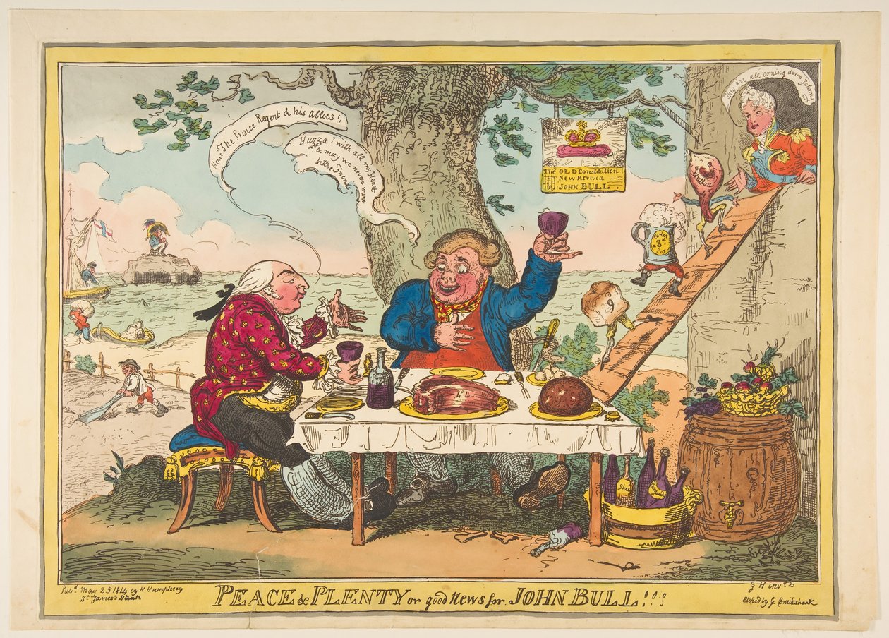 Fred og overflod eller gode nyheter for John Bull!!!, 25. mai 1814. av George Cruikshank