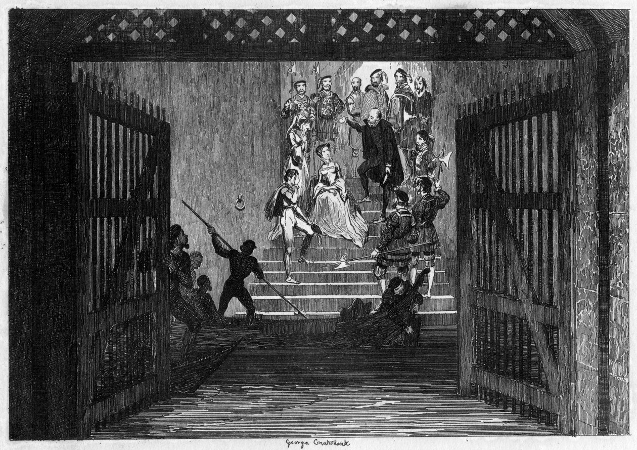 Prinsesse Elizabeth brakt som fange til Tower of London, 1554 1840. av George Cruikshank
