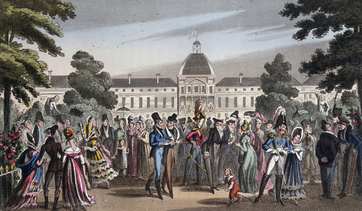 Promenade au Jardin des Tuileries - i "Life in Paris" av David Carey, London av George Cruikshank