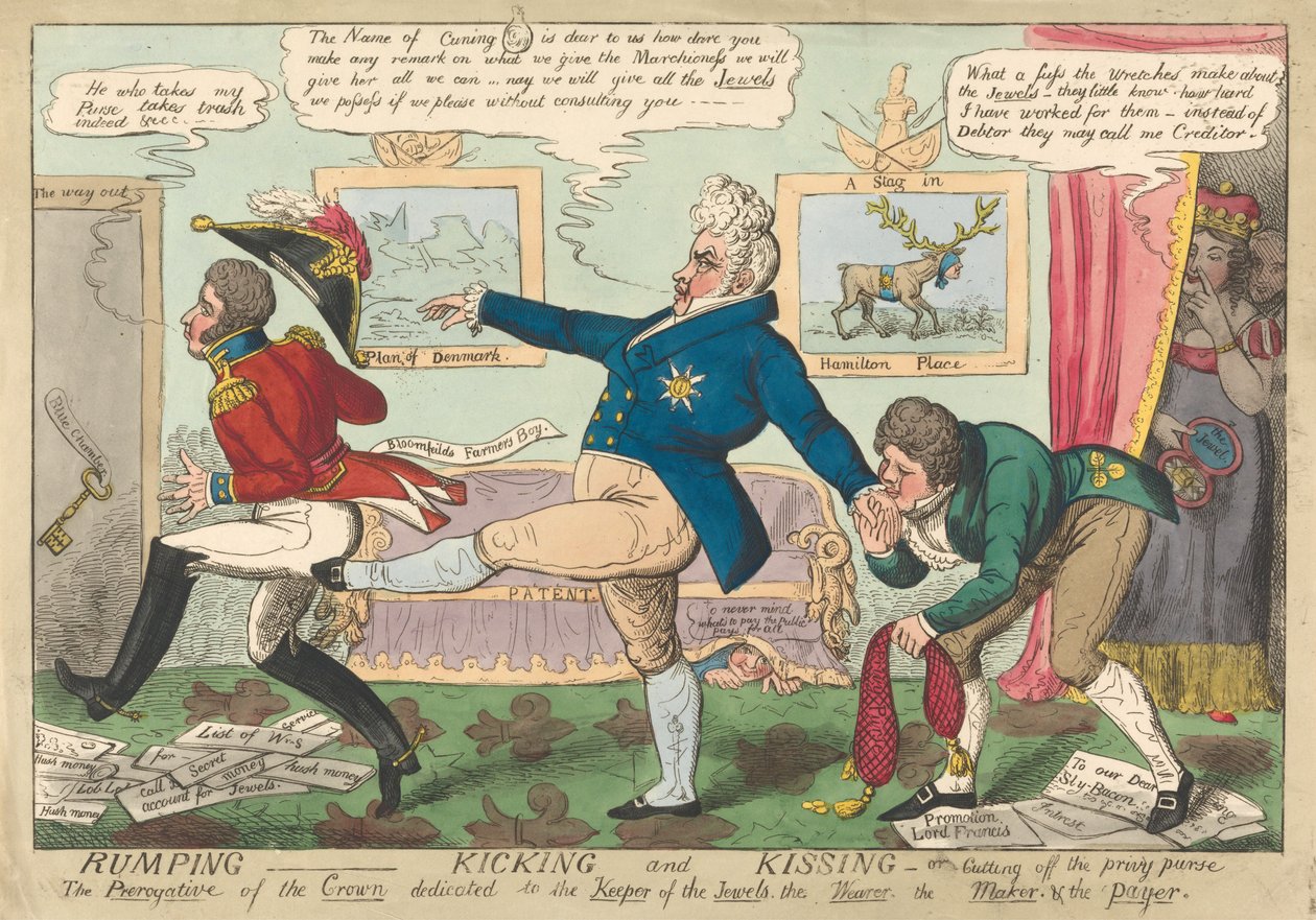 Rumping - Kicking and Kissing - oder - Abschneiden der Privy Purse av George Cruikshank