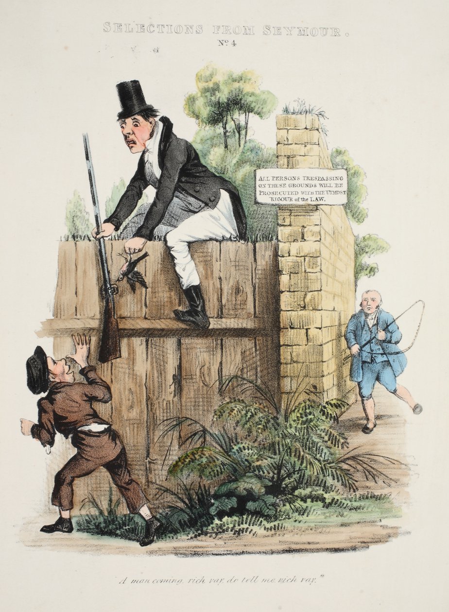 Utvalg fra Seymour: nr. 4, A man coming rich vay do tell me vich vay. , pub c. 1840 (håndfarget gravering) av George Cruikshank