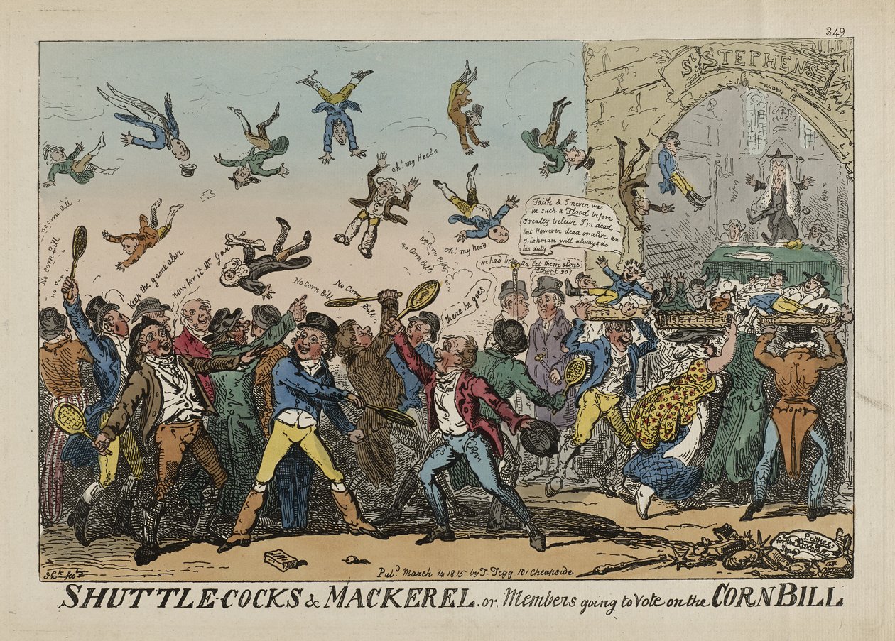 Skytter og makrell, eller medlemmer som skal stemme om kornproposisjonen, 14. mars av George Cruikshank