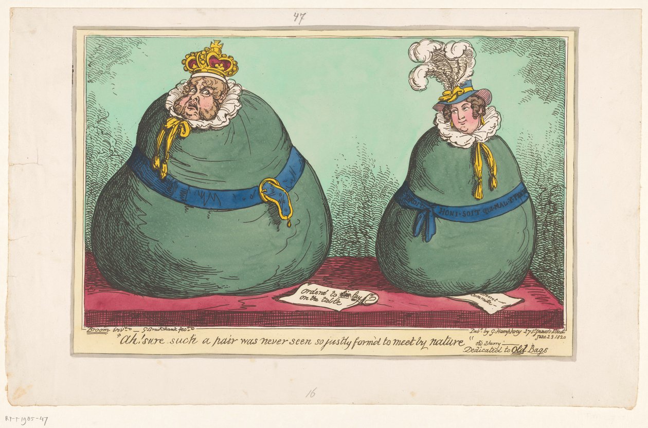Spotprent av kongen George IV og kongen Caroline, 1820 Ah! Sikkert et slikt par ble aldri sett så rettferdig for å møtes av naturen (tittel på objekt) av George Cruikshank