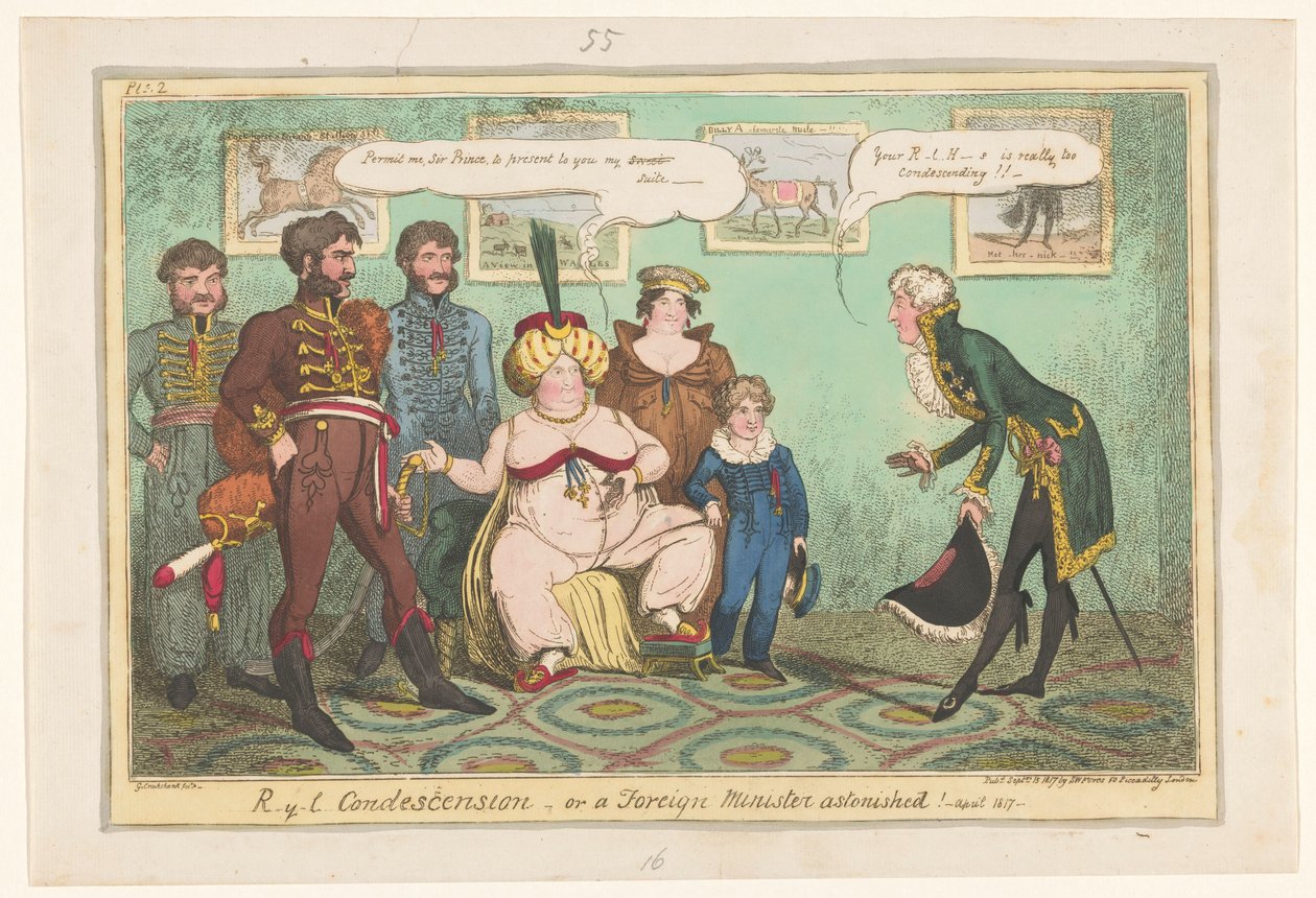 Spotprent av prinsesse Caroline, 1817 R-y-l Nedlatelse eller en utenriksminister forbauset! av George Cruikshank