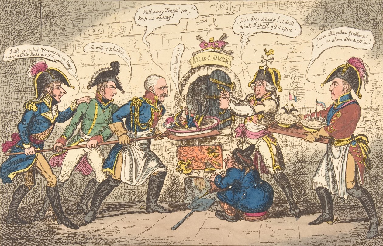 De allierte bakerne eller den korsikanske padden i hullet, 1. april 1814., 1. april 1814. av George Cruikshank