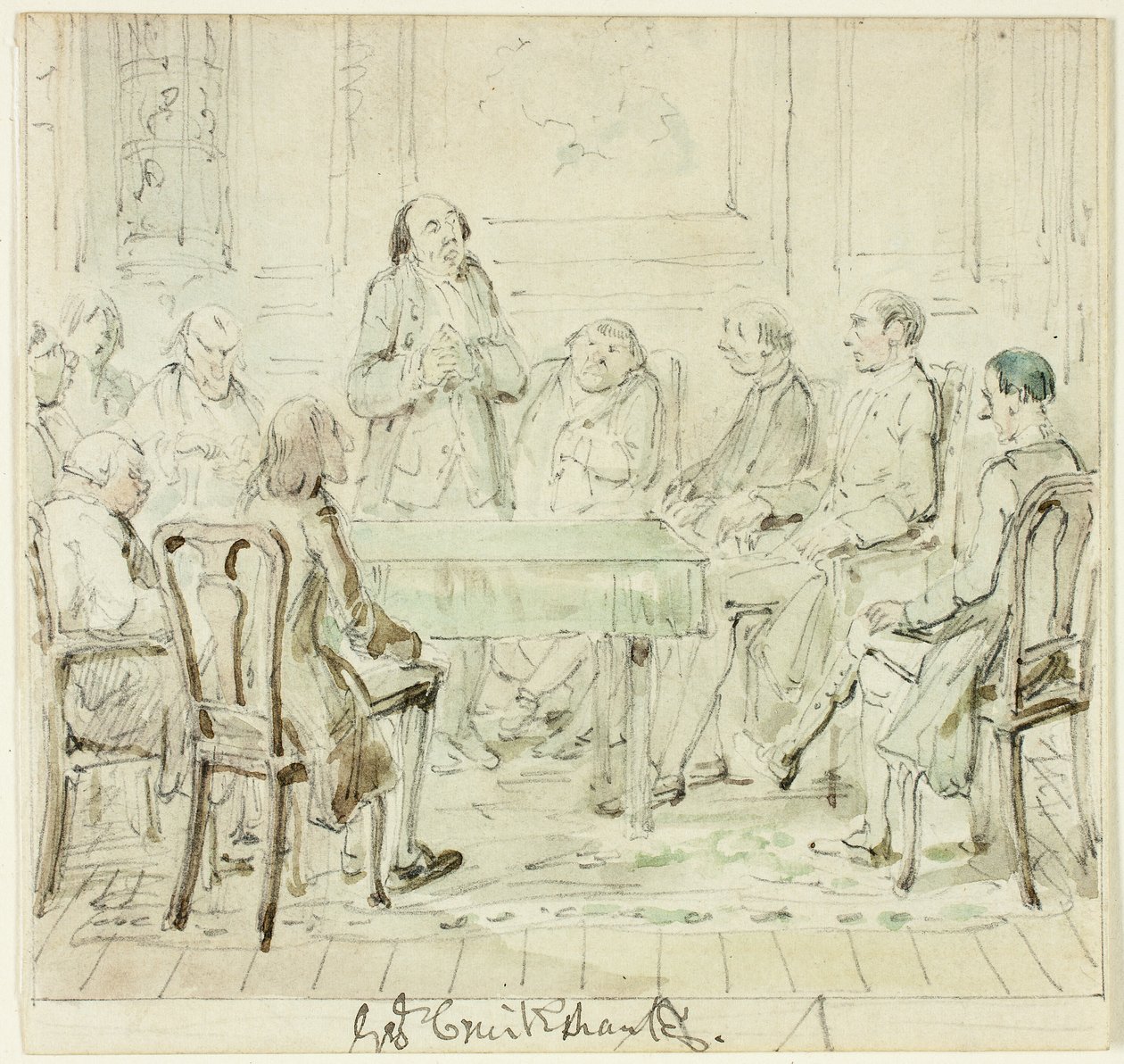 The Assembly of the Gifted: Mr.Bullock henvender seg til vennene sine av George Cruikshank
