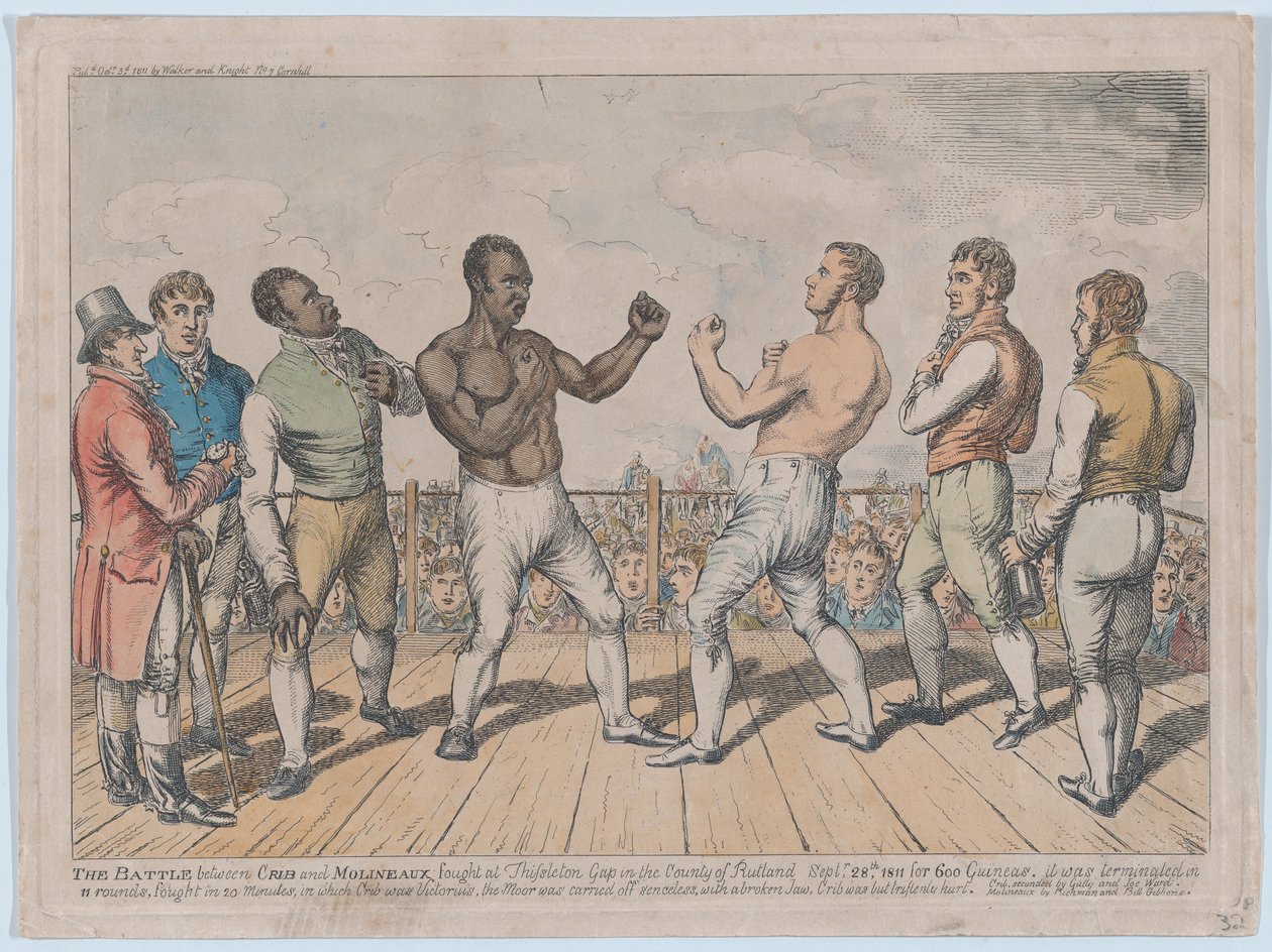 Kampen mellom Cribb og Molineaux, 28. september 1811, 3. oktober 1811., 3. oktober 1811. av George Cruikshank
