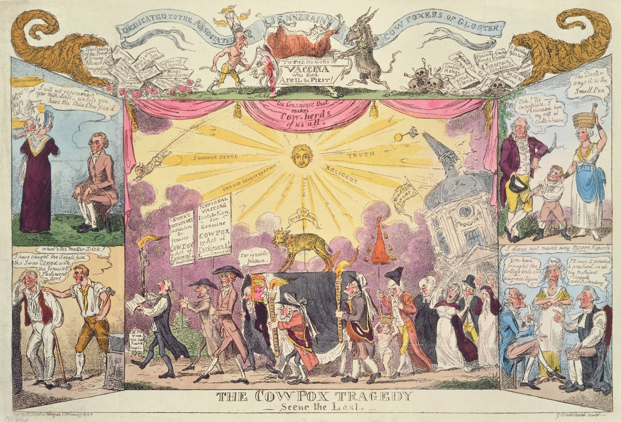 The Cow Pox Tragedy - The Last Scene (satirisk tegneserie) av George Cruikshank