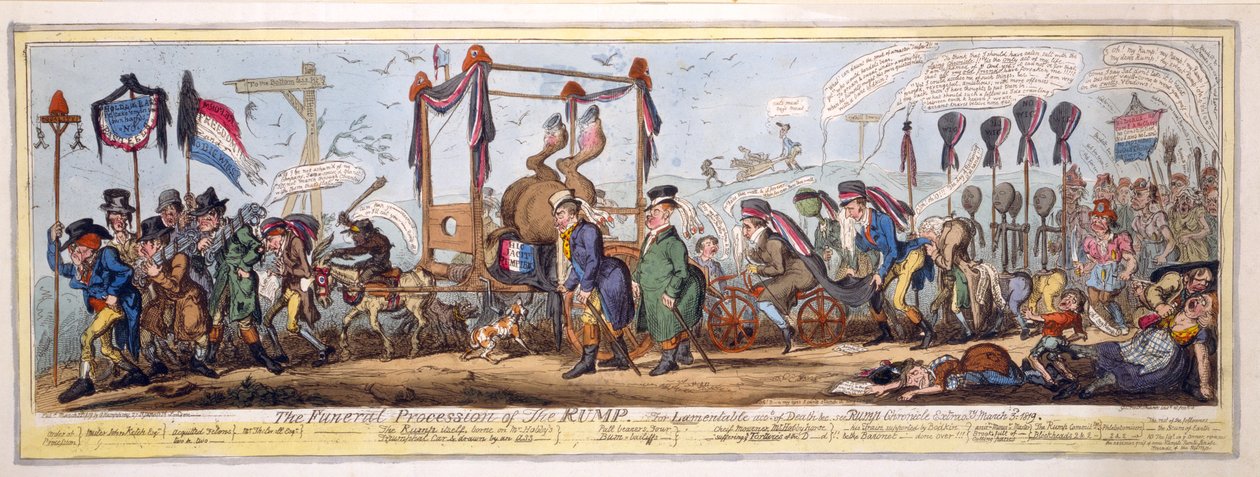 The Funeral Procession of the Rump, pub. 1819 (håndfarget etsning) av George Cruikshank
