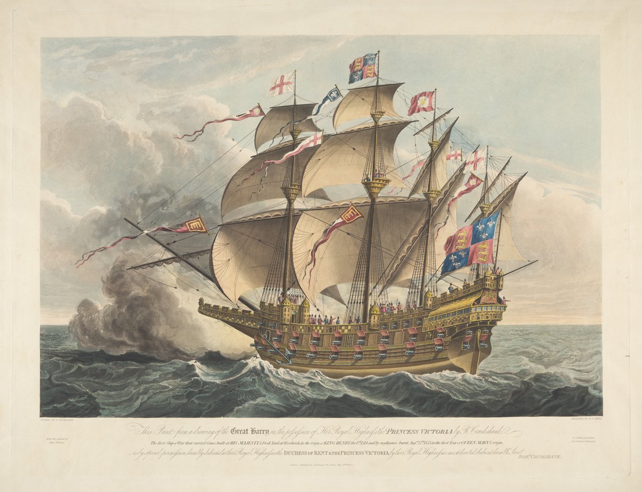 Great Harry. Det første krigsskipet som bar kanoner av George Cruikshank