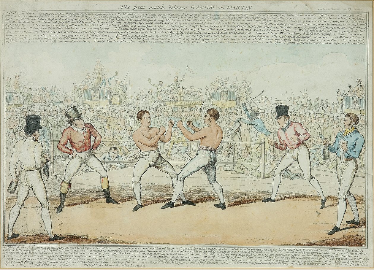 Den store matchen mellom Randall og Martin (farget gravering) av George Cruikshank