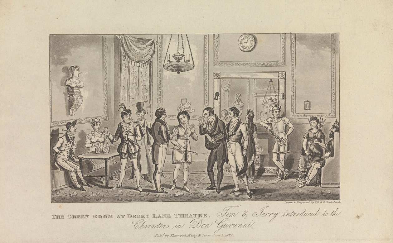 The Green Room på Drury Lane Theatre av George Cruikshank