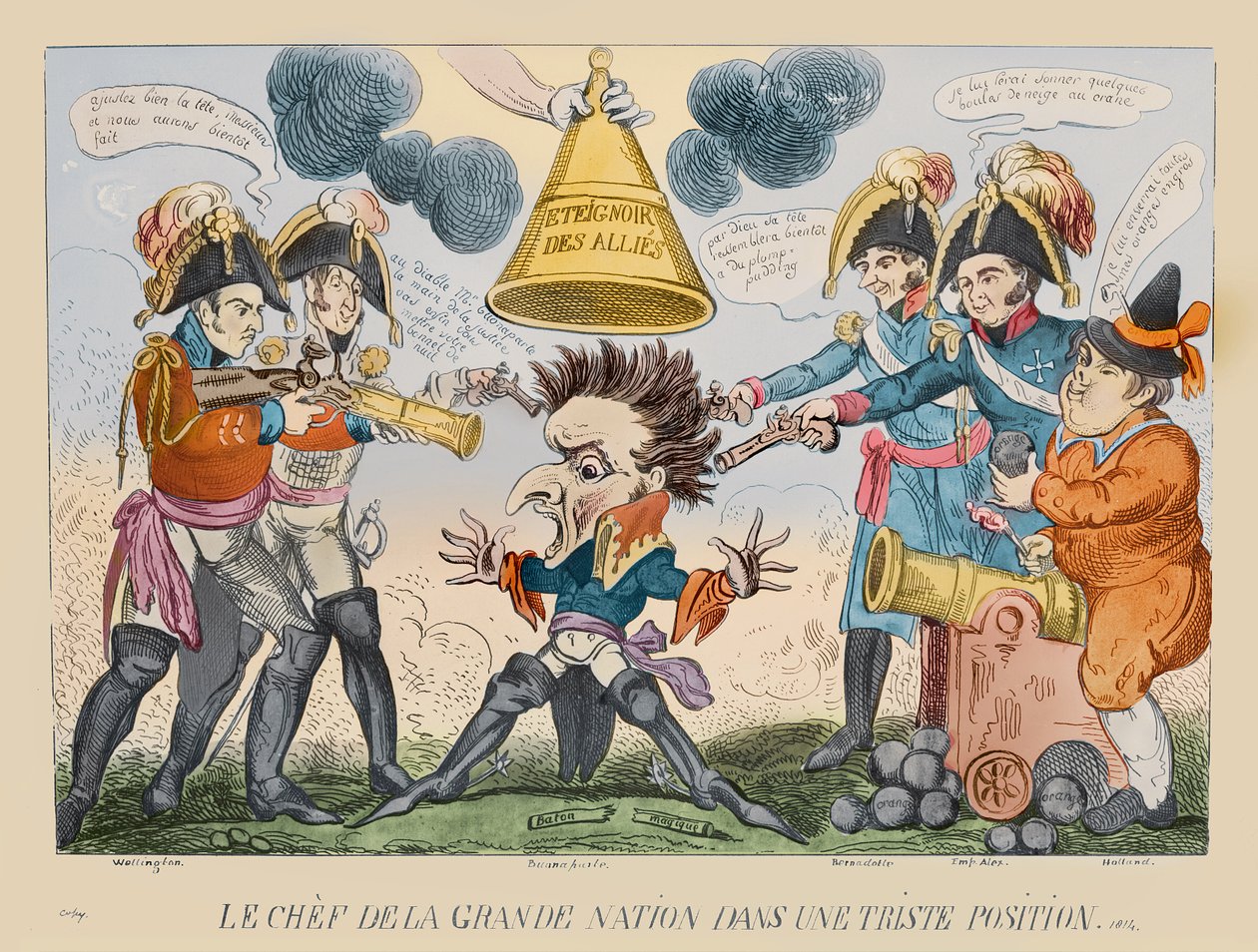 The Head of the Great Nation in a Queer Situation, 1813 (håndfarget etsning) av George Cruikshank