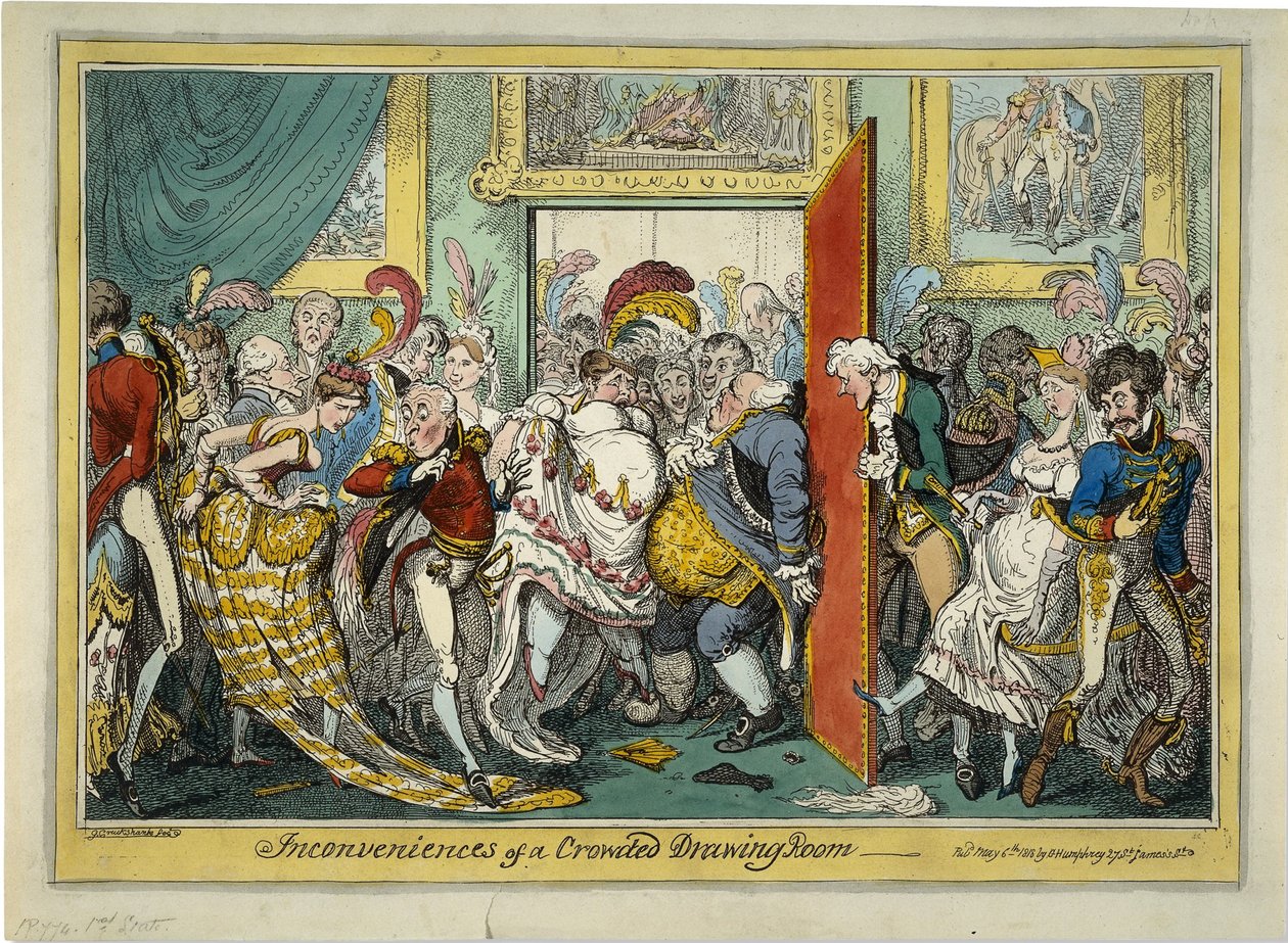 Ubeleilighetene ved en overfylt stue, 1818 av George Cruikshank