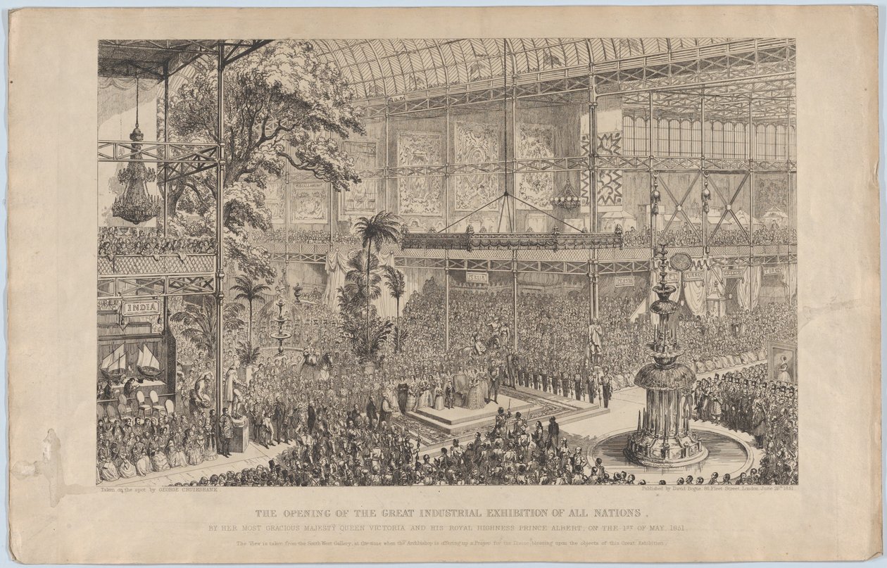 Åpningen av den store industrielle utstillingen for alle nasjoner, av Hennes allernådigste Majest..., 1851. av George Cruikshank