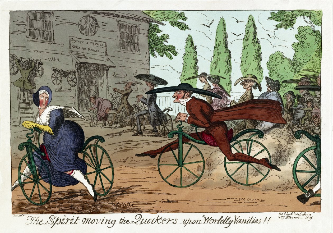 The Spirit moving the Quakers upon Worldly Vanities!!, pub. 1819 (håndfarget gravering) av George Cruikshank