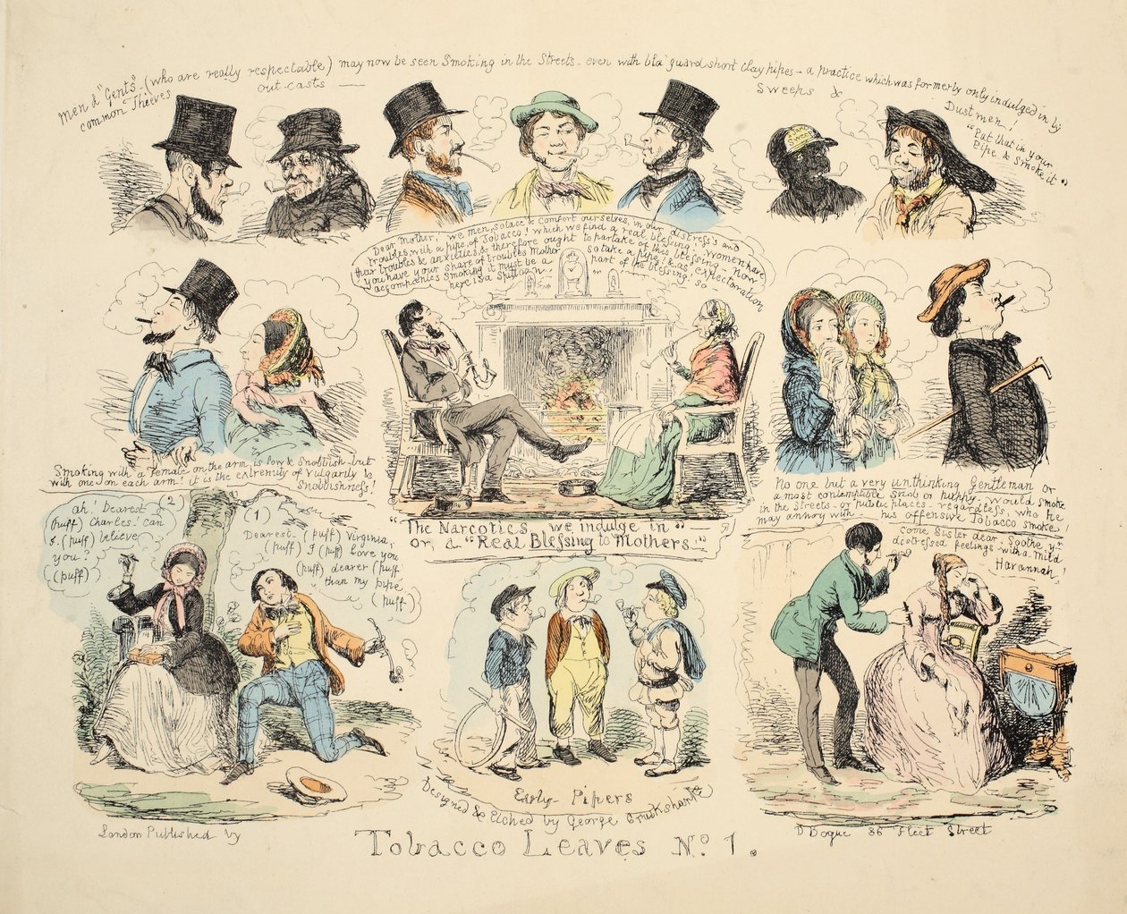 Tobakksblader nr. 1, pub. 1851. av George Cruikshank