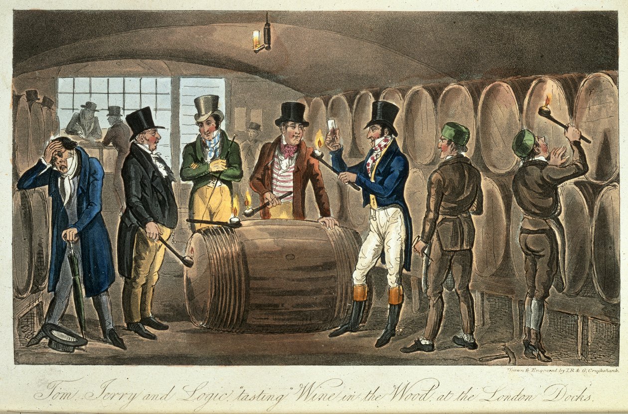 Tom, Jerry & Logic smaker på vin, "Life in London, etc.", av Pierce Egan av George Cruikshank